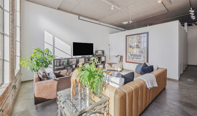 living room featuring concrete floors