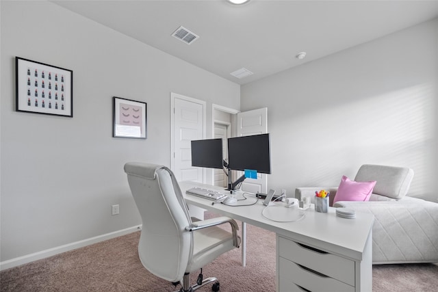 home office featuring light colored carpet