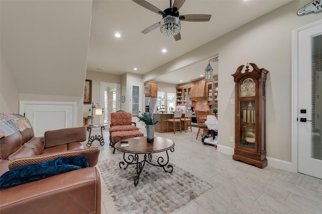 living room featuring ceiling fan