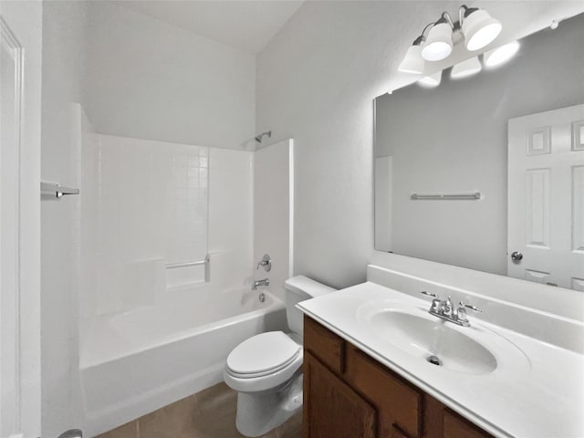 full bathroom featuring shower / tub combination, vanity, and toilet