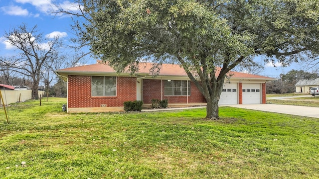 single story home with a garage and a front yard