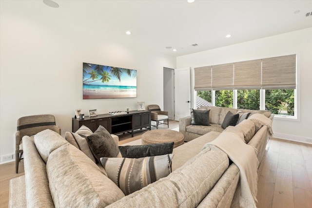 living room with light wood-type flooring