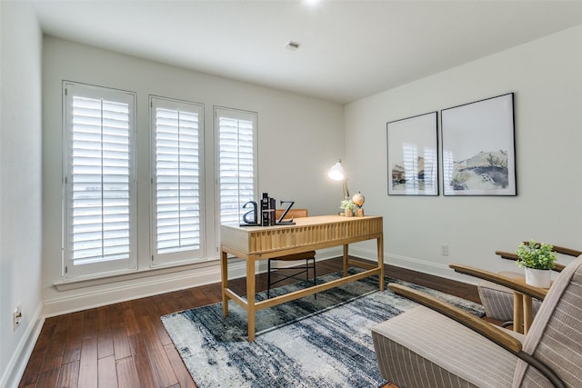 office area with dark hardwood / wood-style floors