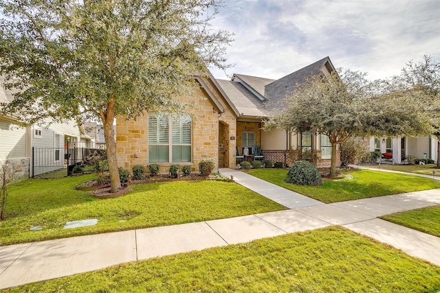 craftsman inspired home with a front yard