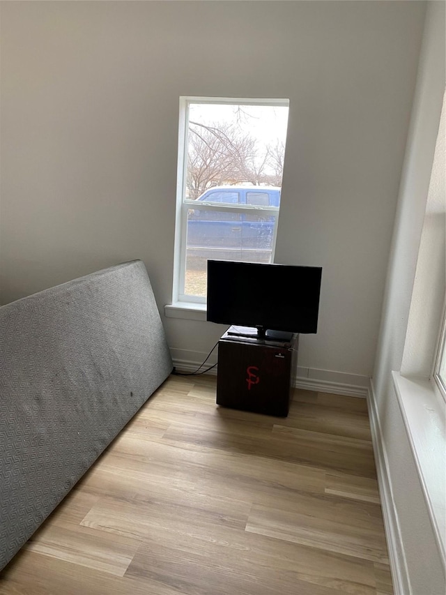 bedroom with light hardwood / wood-style flooring