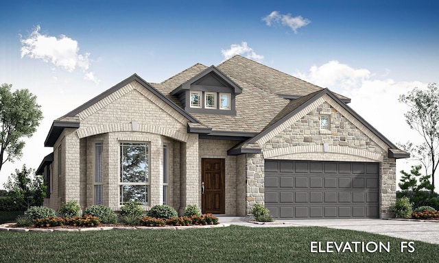 view of front of house featuring a garage and a front yard