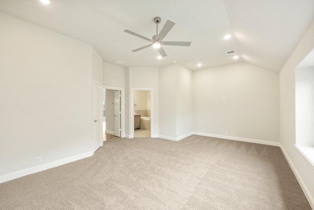 837 Rusty Run Dr, Midlothian, TX 76065 - spare room featuring recessed lighting, lofted ceiling, light carpet, a ceiling fan, and baseboards