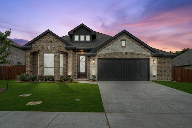 837 Rusty Run Dr, Midlothian, TX 76065 - french country inspired facade featuring concrete driveway, a garage, brick siding, roof with shingles, and stone siding