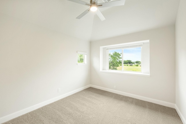 837 Rusty Run Dr, Midlothian, TX 76065 - unfurnished room featuring light carpet, ceiling fan, baseboards, and vaulted ceiling