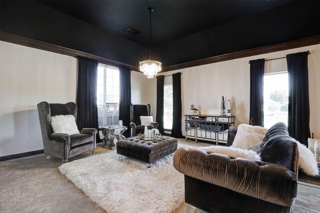 9801 Georgia Ave, Denton, TX 76207 - living area featuring a chandelier and baseboards