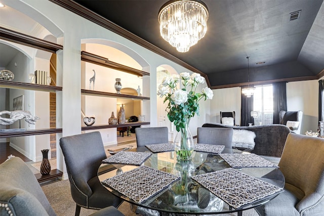 9801 Georgia Ave, Denton, TX 76207 - dining area featuring a chandelier, crown molding, and a tray ceiling
