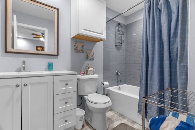 86593 N State Highway 289, Pottsboro, TX 75076 - full bathroom featuring vanity, ceiling fan, toilet, and shower / bath combo with shower curtain