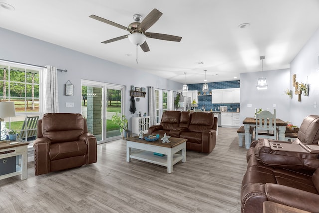 86593 N State Highway 289, Pottsboro, TX 75076 - living room with light hardwood / wood-style flooring and ceiling fan
