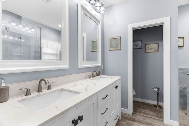 86593 N State Highway 289, Pottsboro, TX 75076 - bathroom featuring vanity, wood-type flooring, and toilet