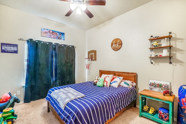 bedroom with carpet floors and ceiling fan