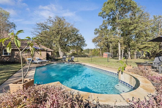 view of swimming pool with a lawn