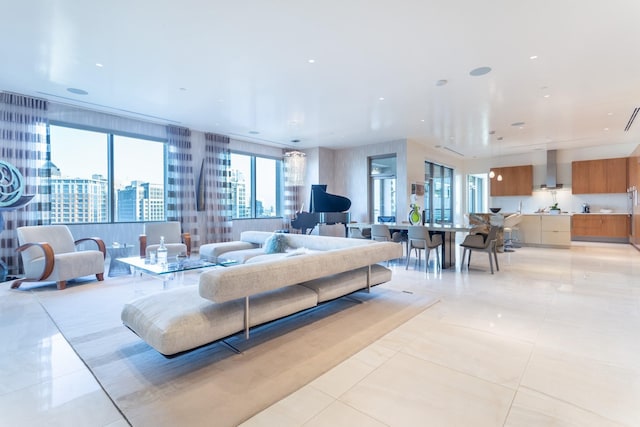 view of tiled living room