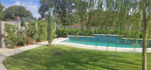 view of pool with a yard