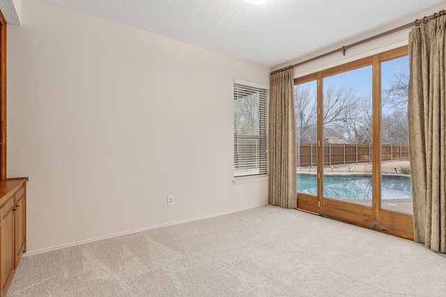 empty room featuring light carpet and a textured ceiling