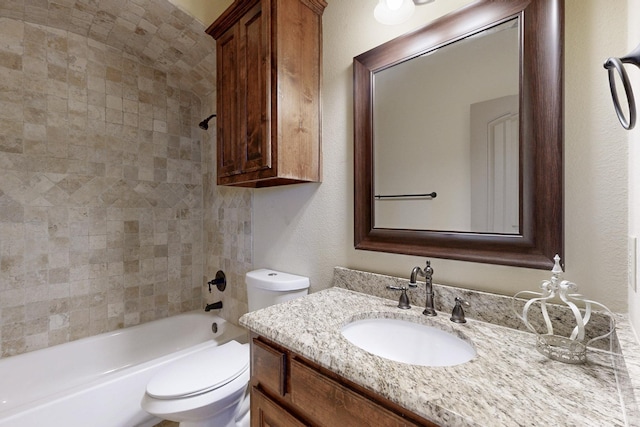 full bath featuring shower / bathing tub combination, vanity, and toilet