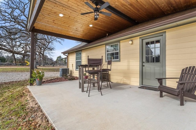 view of patio / terrace featuring ceiling fan and central air condition unit