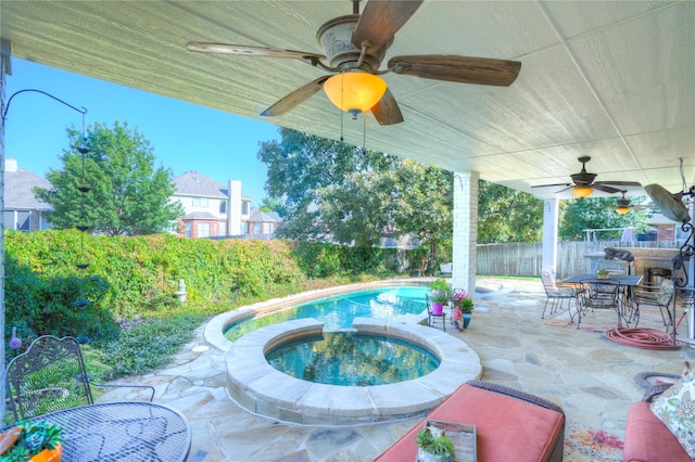 view of patio with a pool with hot tub