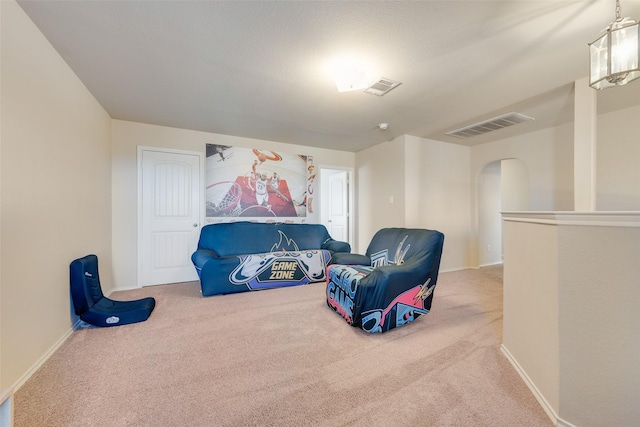 sitting room featuring carpet flooring