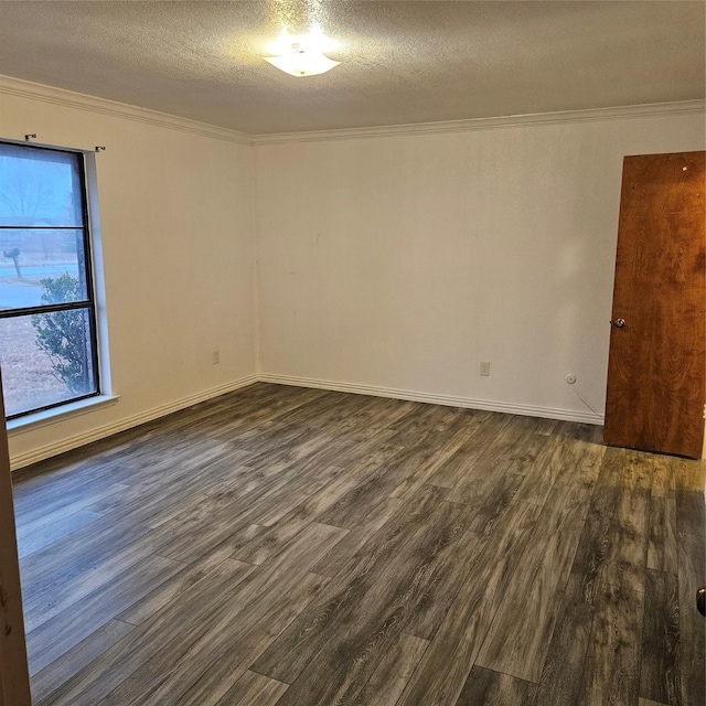 134 Hollie Dr, Red Oak, TX 75154 - spare room with dark wood-type flooring, ornamental molding, and a textured ceiling