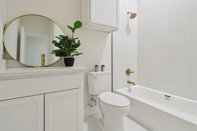 full bathroom featuring vanity, tile patterned flooring,  shower combination, and toilet