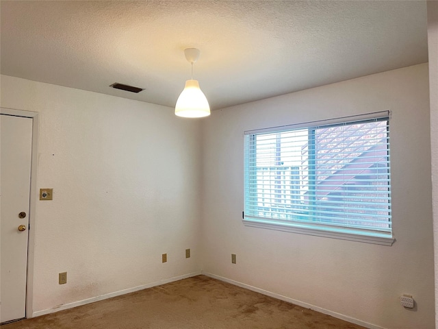 empty room featuring a textured ceiling and carpet flooring