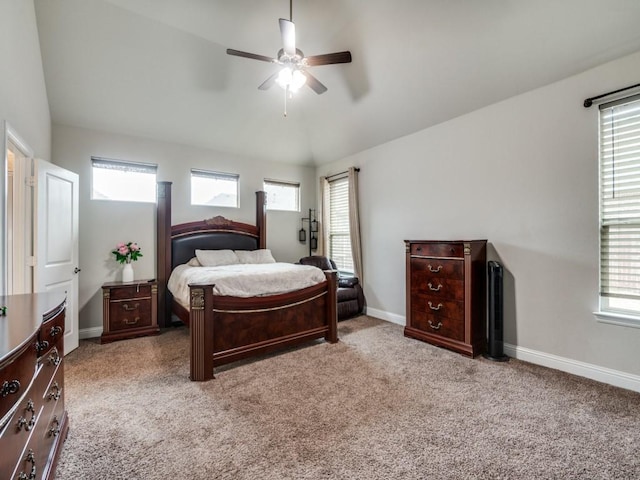 bedroom featuring a ceiling fan, baseboards, and carpet floors