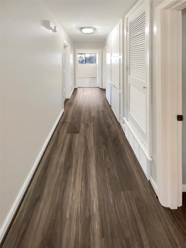 hallway with dark wood-type flooring