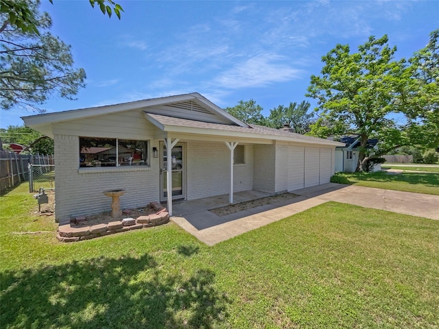 712 Brookfield Dr, Hurst, TX 76053 - ranch-style house with driveway, brick siding, a garage, a patio, and a shingled roof