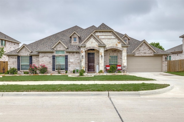 view of front of house featuring a garage and a front yard