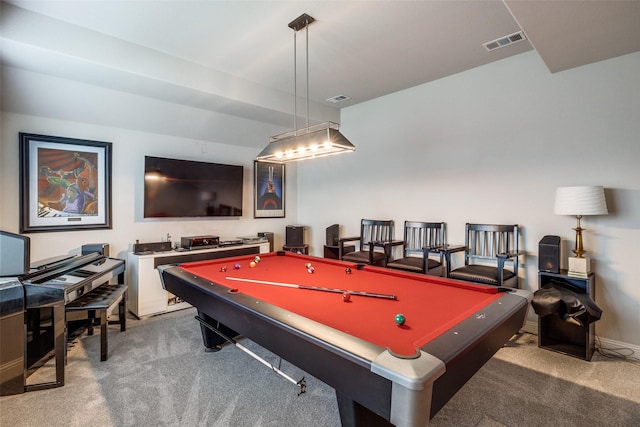 game room featuring carpet flooring and pool table