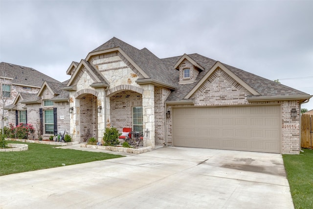 view of front facade featuring a garage and a front yard