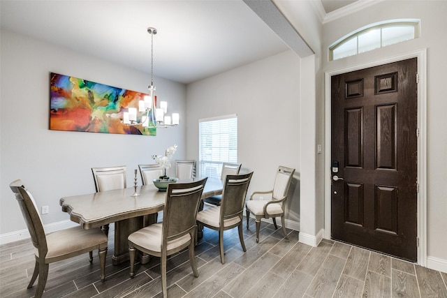 dining room with a notable chandelier