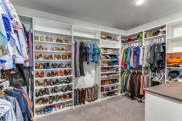 walk in closet with carpet flooring