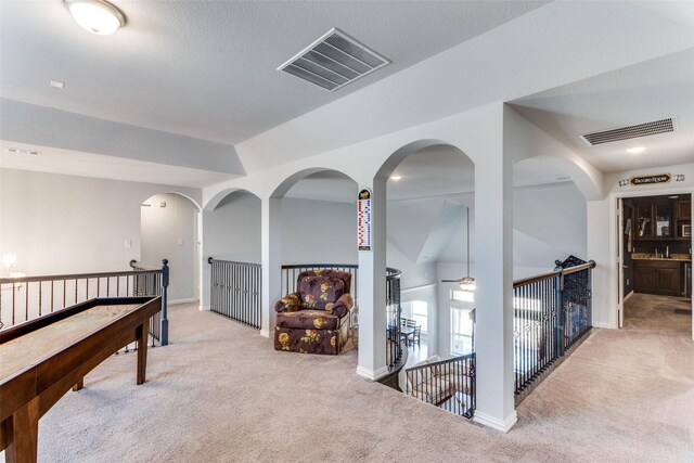 walk in closet featuring light carpet