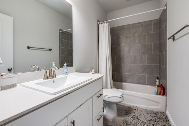 full bathroom featuring vanity, toilet, tile patterned floors, and shower / bath combo with shower curtain