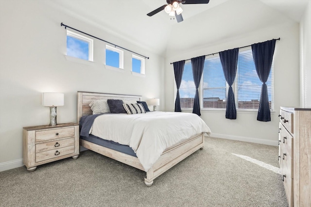 bedroom with ceiling fan and carpet flooring