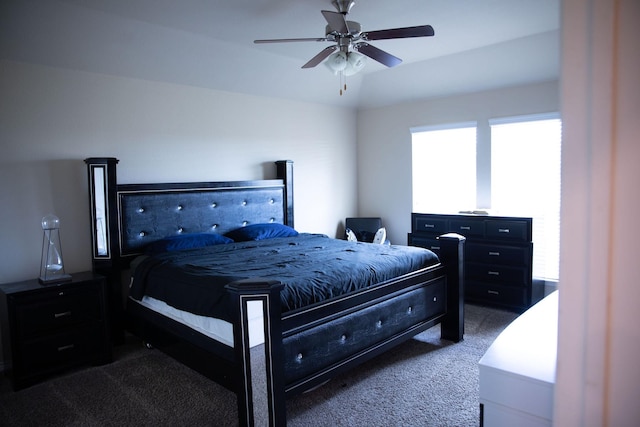 bedroom featuring carpet and ceiling fan