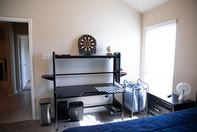 miscellaneous room featuring tile patterned floors, vaulted ceiling, and a wealth of natural light