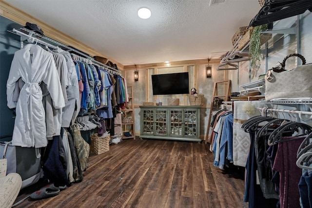 walk in closet with wood-type flooring