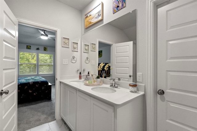2313 Atlantic Ave, Anna, TX 75409 - full bath featuring connected bathroom, ceiling fan, double vanity, and tile patterned floors