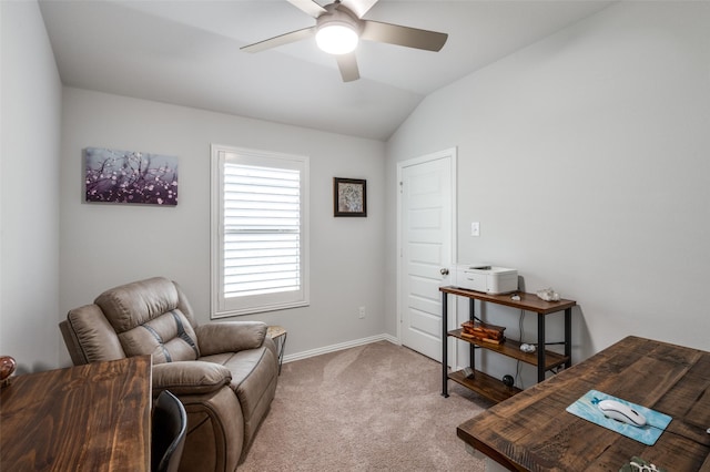 2313 Atlantic Ave, Anna, TX 75409 - sitting room with a ceiling fan, light colored carpet, vaulted ceiling, and baseboards