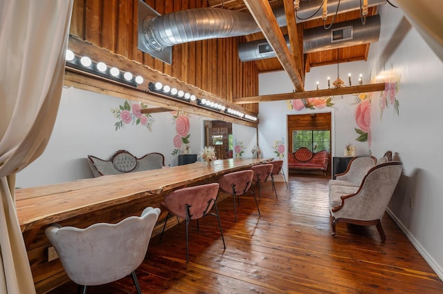 interior space with dark hardwood / wood-style flooring and butcher block countertops