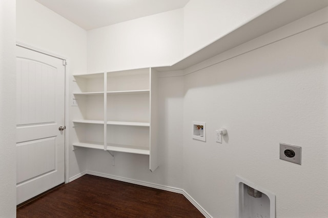 laundry area with gas dryer hookup, electric dryer hookup, washer hookup, and dark hardwood / wood-style flooring