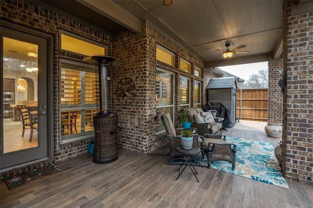 wooden terrace with ceiling fan