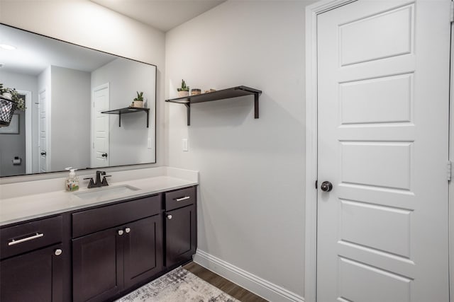 bathroom with vanity and wood-type flooring